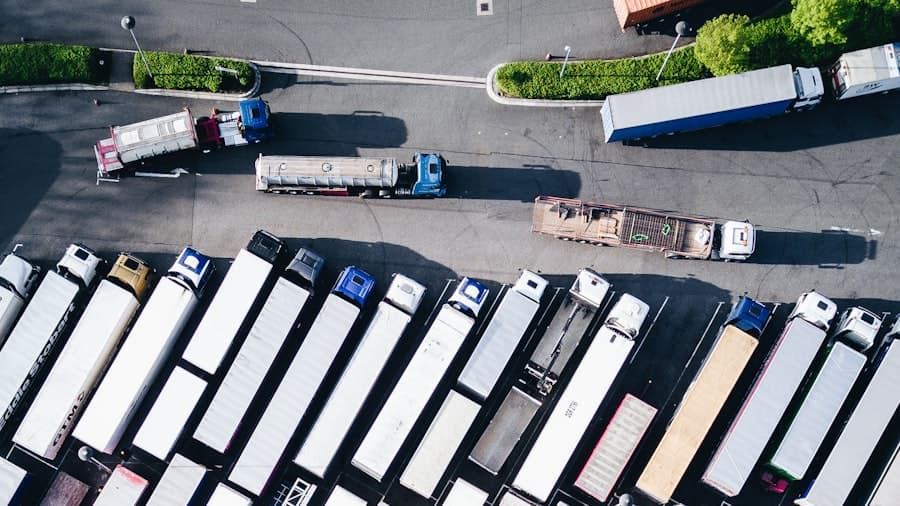 Aerial view of a freight truck depot