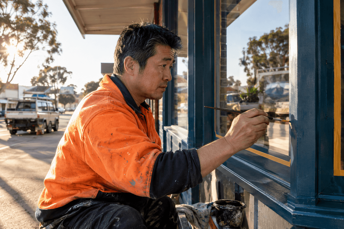 Trades: Signwriters Christmas Casuals: Hire Them in October, Not November. Photo: Signwriters at work