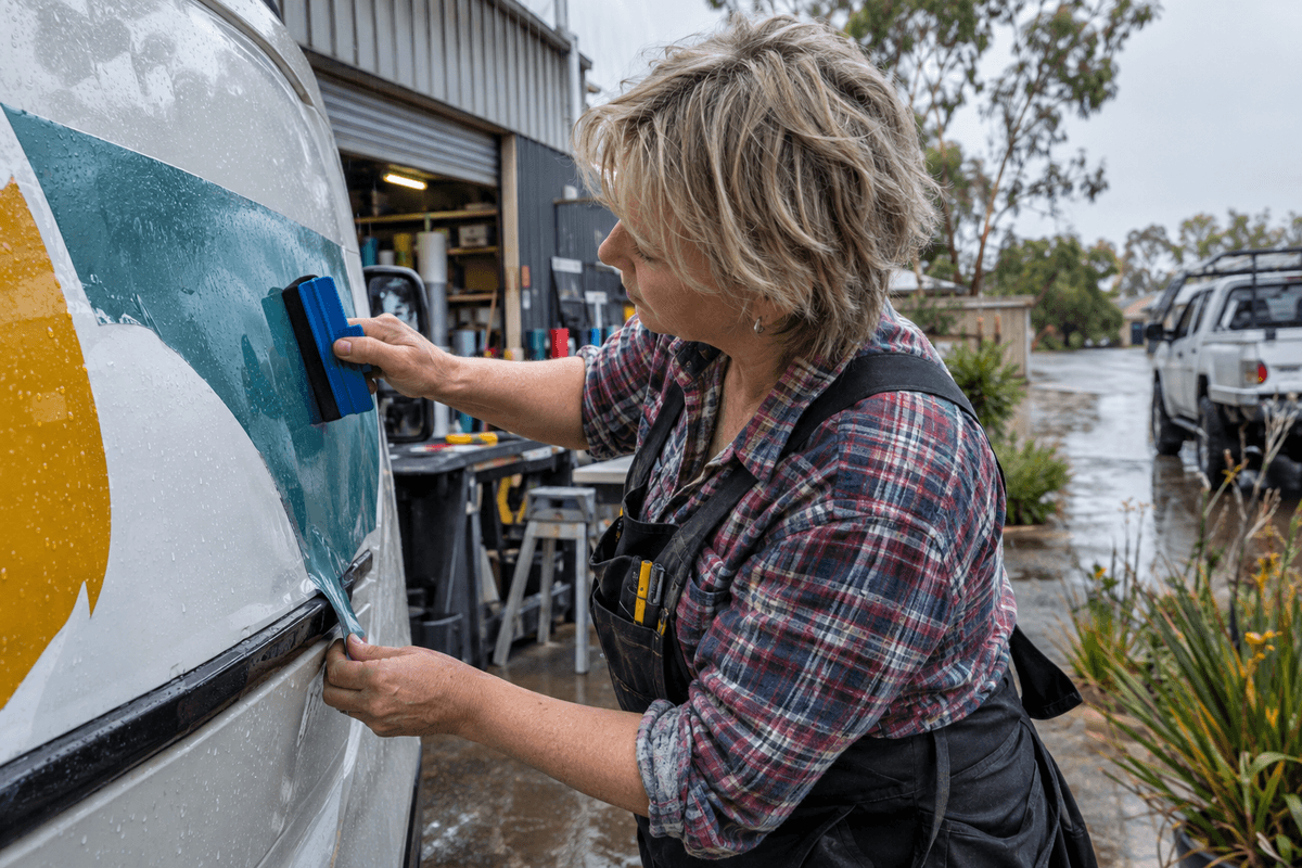 Trades: Signwriters Christmas Is a Quarter Away: The Trading Period Plan to Make Now. Photo: Signwriters at work
